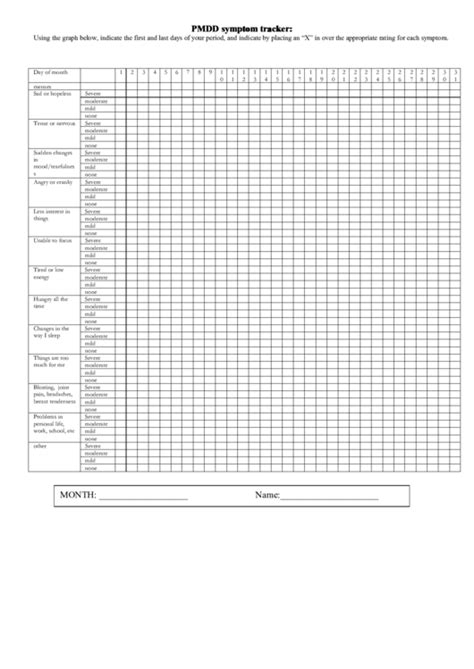 Pmdd Symptom Tracker Template Printable Pdf Download