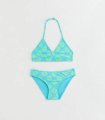 Girls Daisy Jacquard Triangle Bikini Set New Look