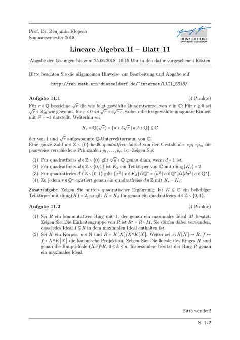 Blatt Lineare Algebra Ii Ss Prof Dr Benjamin