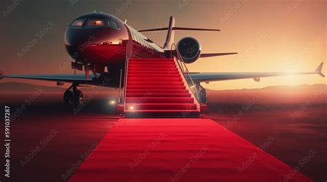 Airplane in the airport with red carpet and stairs. Generative Ai Stock ...