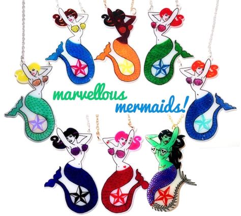 Mermaid Pin Up Necklace To Choose From Blonde Brunette Etsy