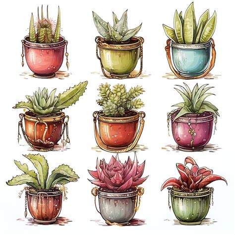 Premium Photo Watercolor Of Venus Fly Traps Showcased In Metal Pots