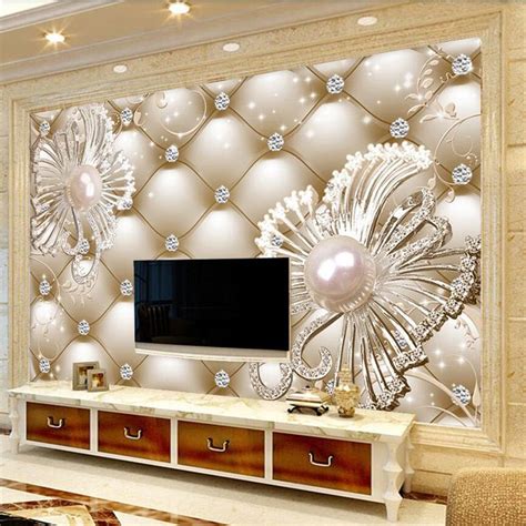 Beibehang Custom Wallpaper 3D Soft Package Diamond Jewelry Flower