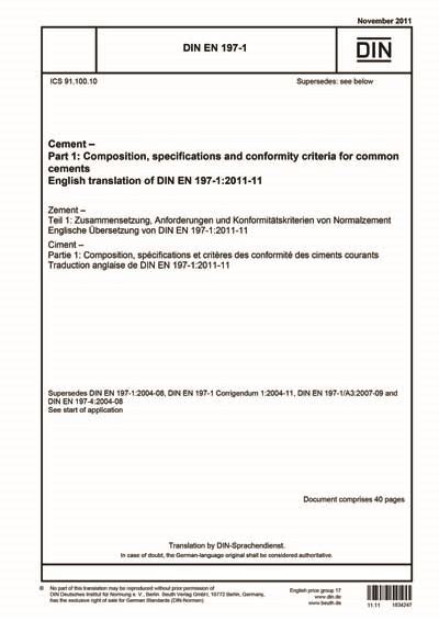 DIN EN 197-1:2011 - Cement - Part 1: Composition, specifications and conformity criteria for ...