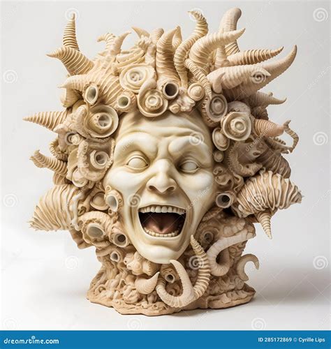 Eerie Shell Sculpture Ai Generated Disturbing Portrait Stock