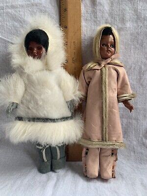 Vintage Inuit Eskimo Dolls Native Alaskan Girl Leather Tan Skin