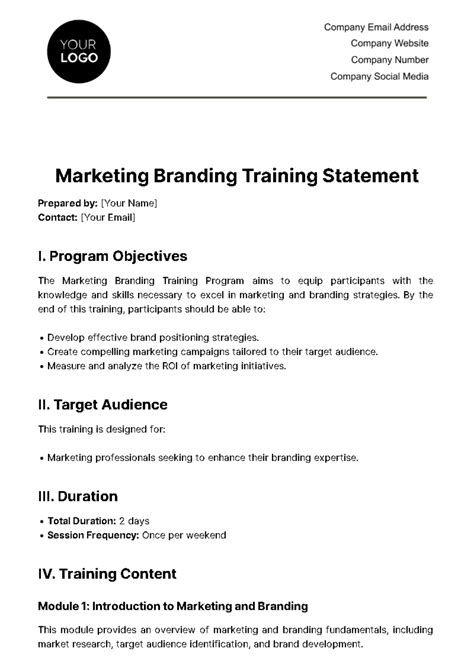 Free Marketing Branding Training Statement Template to Edit Online