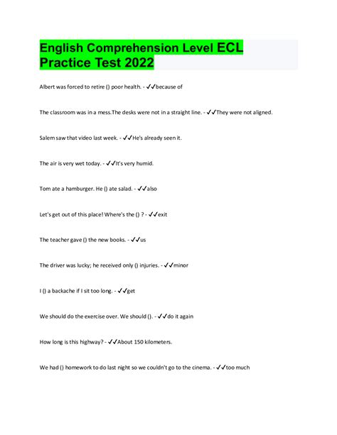 English Comprehension Level Test Sample Olevel