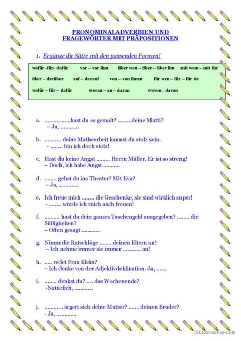 12 Pronominaladverb Deutsch DAF Arbeitsblätter pdf doc