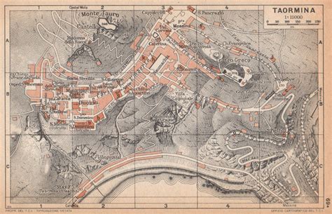 TAORMINA vintage town city pianta della città Sicily 1958 old vintage map