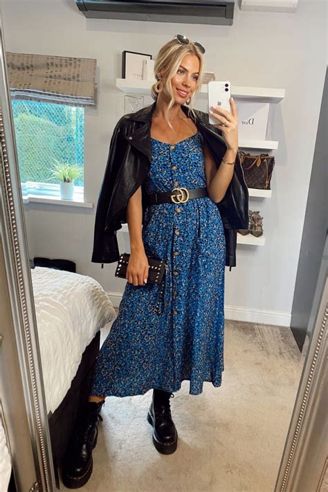 Blue Strappy Leopard Print Button Midi Dress Tenki London Silkfred