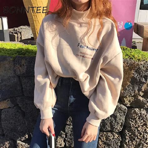 Hoodies Harajuku Printed Letter Oversize Women Plus Velvet Korean Style Turtleneck Trendy Womens