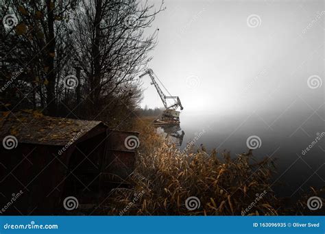 Rusty Old Industrial Dock Cranes At Industrial Dock Stock Image Image