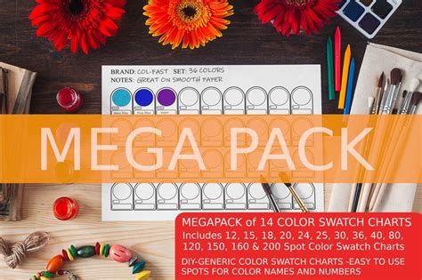 Printable Color Swatch Chart Mega Pack Diy Generic Colored Pencils