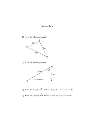 Cosine Rule Worksheet With Solutions Teaching Resources