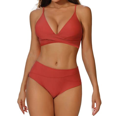 Anineo Women Swimwear Bikini Split Swimsuit Special Fabric Solid Color Bandeau Swimsuit Stylish