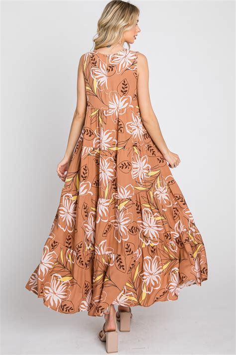 Rust Floral Tiered Maxi Dress Pinkblush