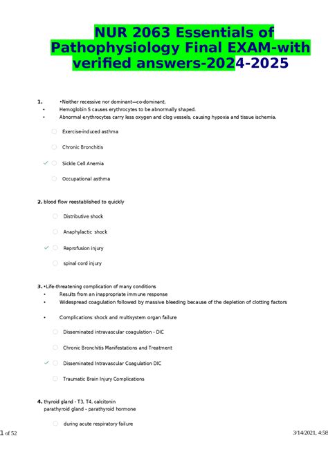 Nur Essentials Of Pathophysiology Final Exam With Verified Answers