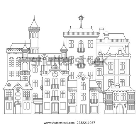 Vector Line Art Illustration Cityscape Various Stock Vector (Royalty ...