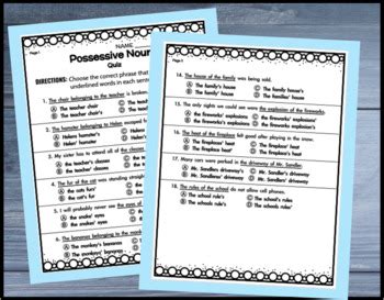 Journeys Grade Grammar Activities Quiz Easel Possessive Nouns