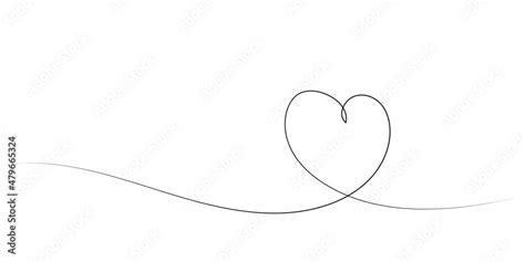 Continuous Line Heart Shape Border With Realistic Paper Heart On White