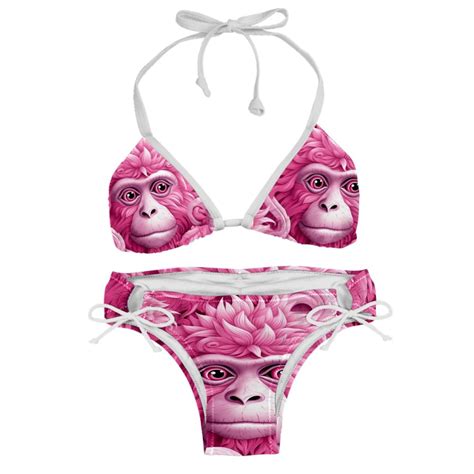 Pink Monkey Gorilla Women S Bikini Set With Detachable Sponge And Adjustable Strap Two Pack