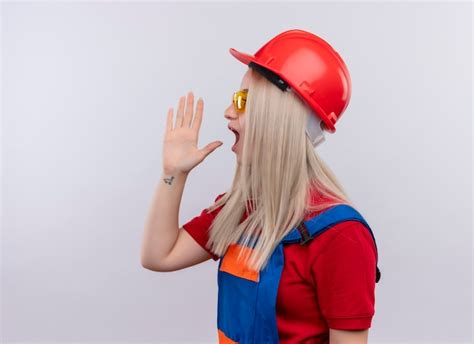 Jeune Fille Blonde Ing Nieur Constructeur En Uniforme Portant Des