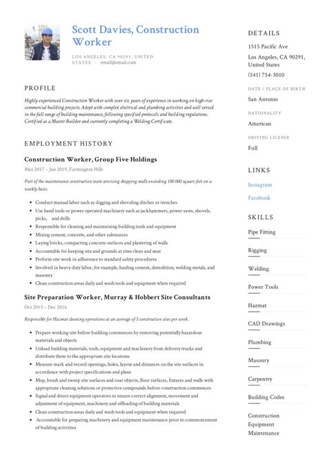 Construction Worker Resume Examples Pdf Format