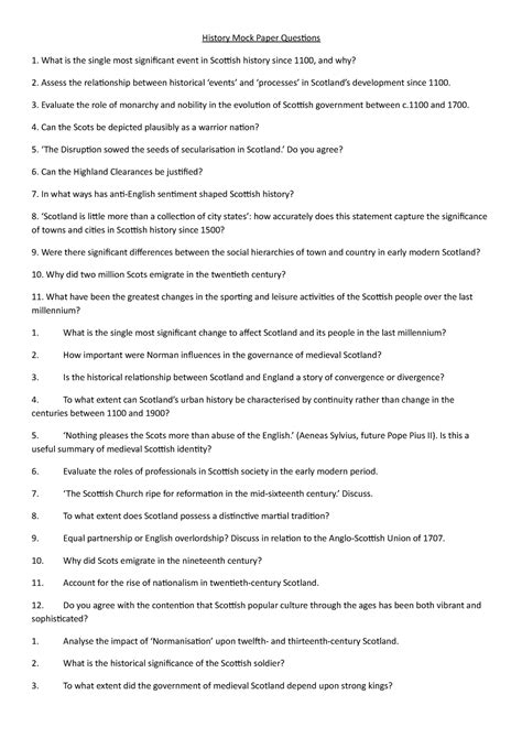 Samplepractice Exam Questions History Mock Paper Questions What Is