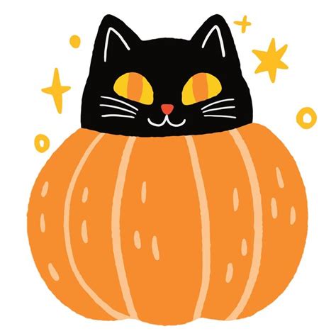 Élément De Doodle Halloween Chat Et Citrouille Dessin Animé Mignon