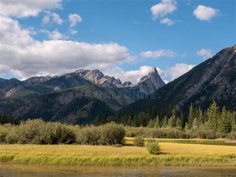 Town Of Banff Bow River Trail Scenery In Summer Sunny Day Banff