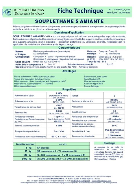 Brochure Fiche Technique Souplethane Amiante Kemica Coatings