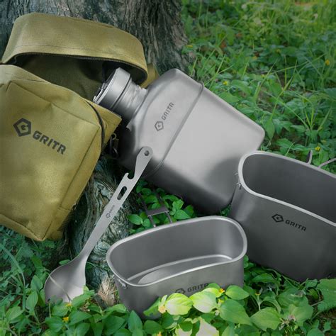 Gritr Titanium Canteen Mess Kit Compact Portable Outdoor Camping