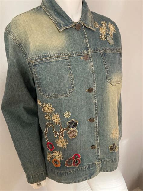 Vtg Chicos Design Denim Jean Embroidered Jacket Artsy Size Xl Ebay