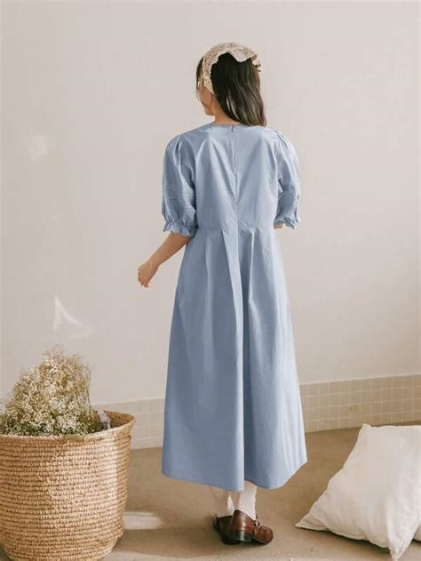 Dazy Solid Puff Sleeve Smock Dress Shein Uk