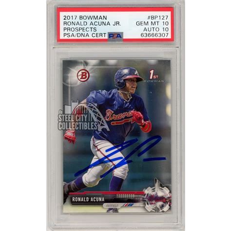 Ronald Acuna Jr 2017 Bowman 1st Prospect Rookie Autograph BP127 PSA 10