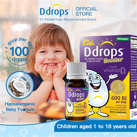 Ddrops Kids Booster 600 IU Daily Liquid Vitamin D3 Supplement (100 ...