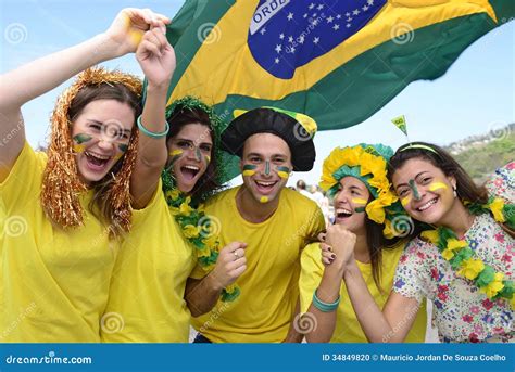 Group Of Happy Brazilian Soccer Fans Stock Photo Image Of Brazilian