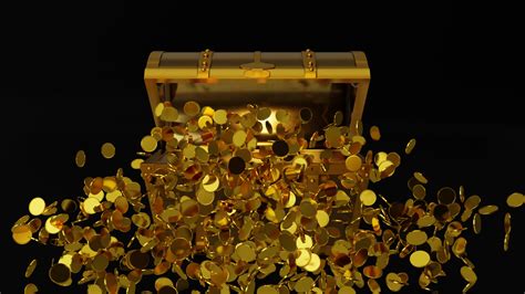 Many Distribute Gold Coins Flew From The Treasure Chest A Treasure