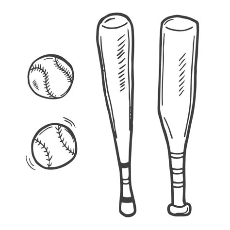 Vector Sketch Basebal Bat and baseball ball. Vector baseball bat doodle ...