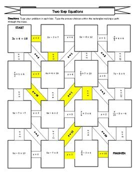 Two Step Equations Maze By Caitys Corner Tpt