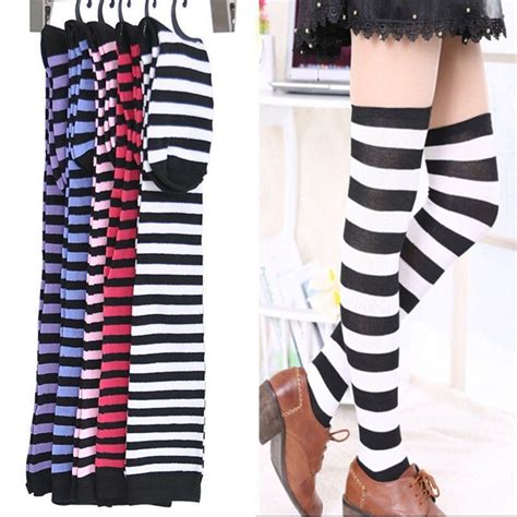 Womens Girl Stripe Stripy Striped Over The Knee Thigh High Stockings