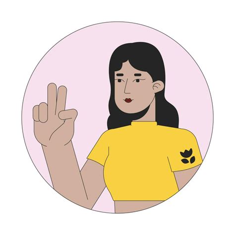 latina joven adulto con dos dedos arriba 2d línea vector avatar ilustración Hispano dama selfie