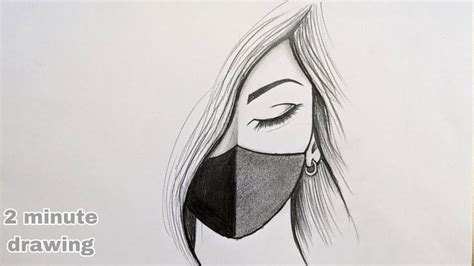 How to draw a girl wearing mask / How to draw a girl easy / Girl ...