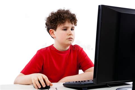 Kid Using Computer Isolated On White Background Stock Image Image Of