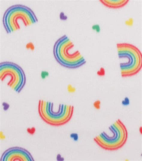 Pride Rainbows And Hearts On White Blizzard Fleece Fabric Joann