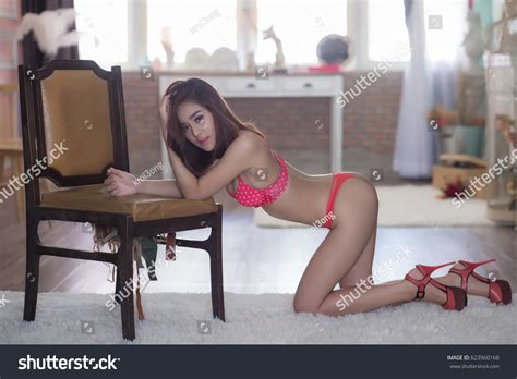 Sexy Beautiful Asian Woman Red Lingerie Stock Photo Shutterstock
