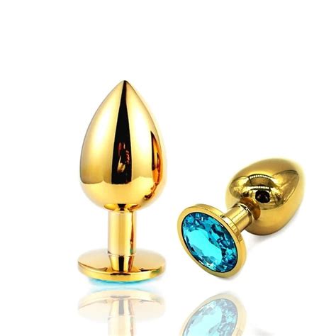 Gold Metal Anal Butt Plug Stainless Steel Sizes Beginner Blue Round Jewel End Walmart