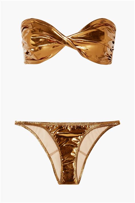 Lisa Marie Fernandez Alexia Twisted Metallic Stretch Pvc Bandeau Bikini