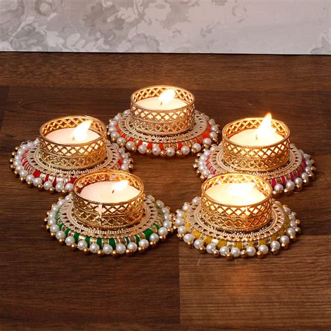 Diwali Pearl Candles Set of 5 - HoMafy